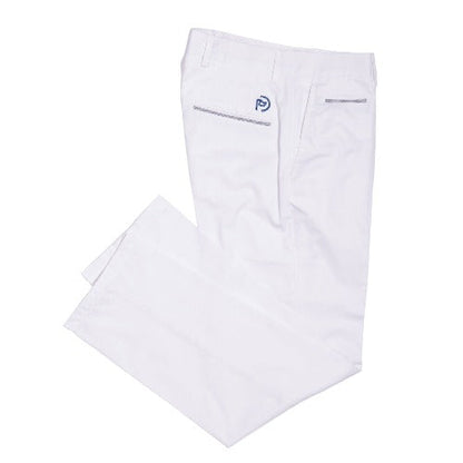 Conjunto: pantalón tejido gabardina blanco y polo fucsia