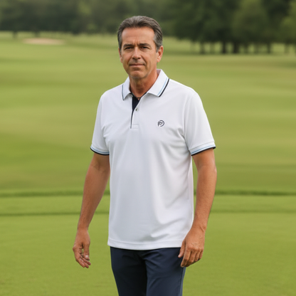 Polo técnico golf blanco, hombre. ¡Estilo y elegancia!