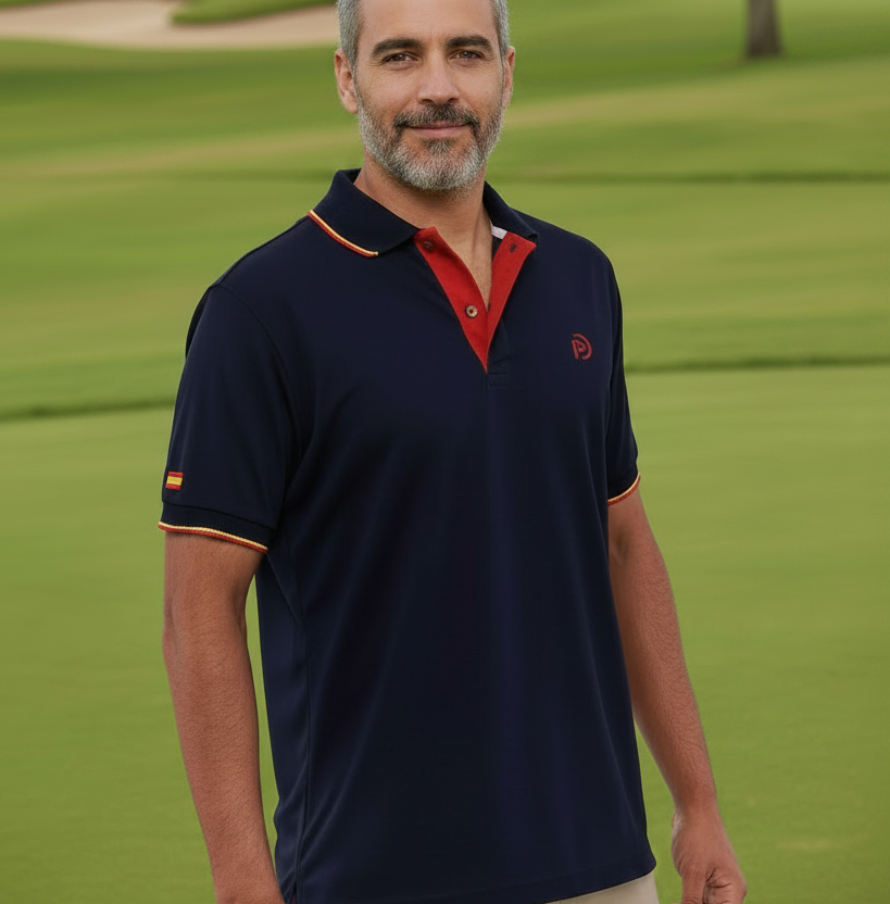 Herren Golf-Funktionspolo marineblau. Zeigen Sie Ihre Flagge!