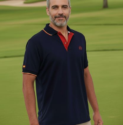 Herren Golf-Funktionspolo marineblau. Zeigen Sie Ihre Flagge!