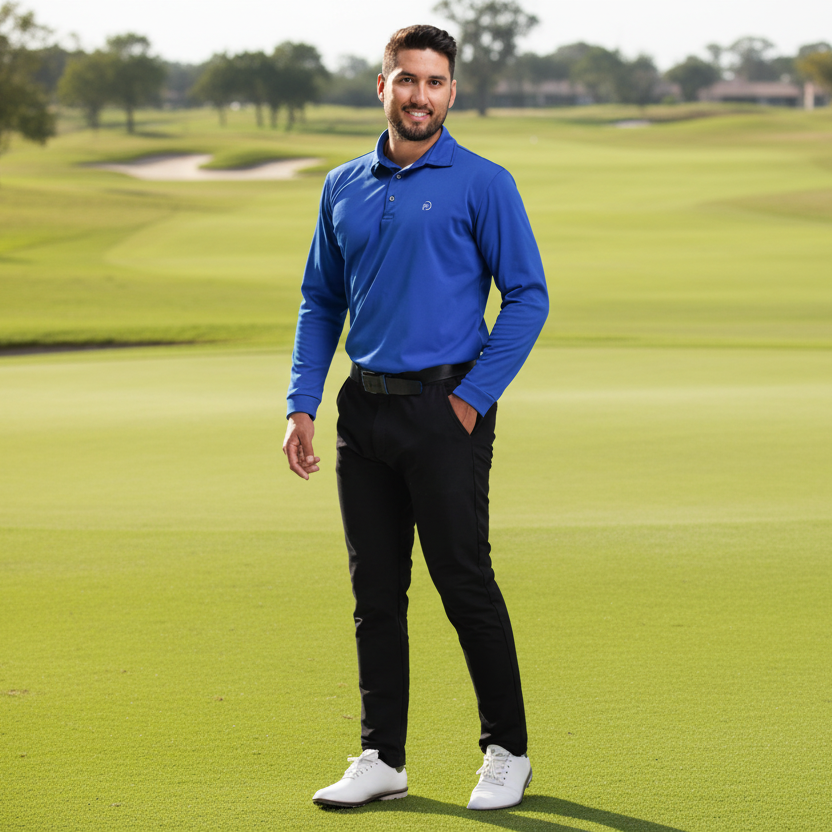 Polo térmico royal + pantalon negro invierno hombre