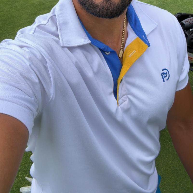 Ryder Europa Weißes Golfpolo, UPF 50+, Herren