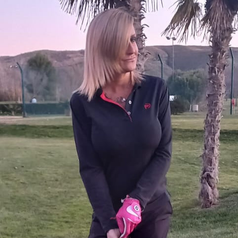 Polo de golf térmico elástico negro, detalles rojo de mujer - Hoyo 7