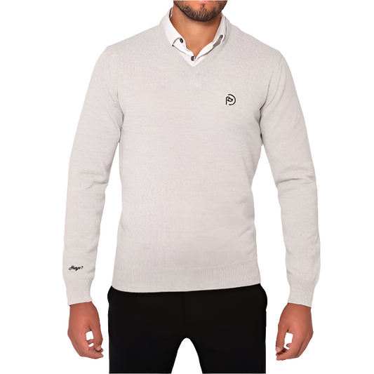 Jersey cuello pico lana gris, hombre