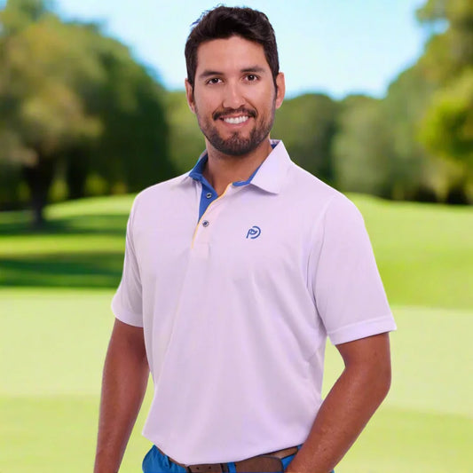 Ryder Europa Weißes Golfpolo, UPF 50+, Herren