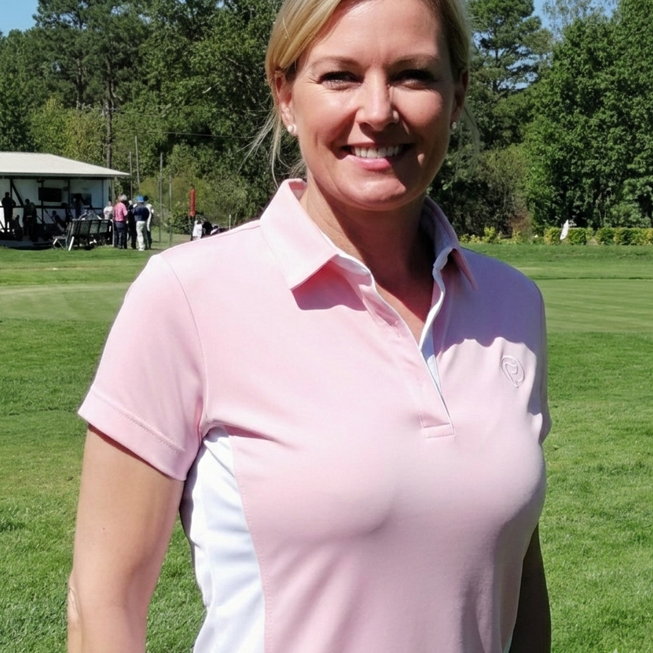 Polo técnico golf rosa, mujer. Efecto silueta