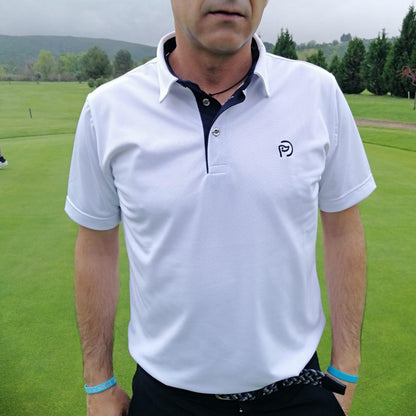 Polo de golf blanco UPF 50+, cuello camisero, hombre - Hoyo 7