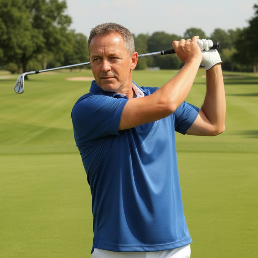 Polo de golf con cuello camisero de hombre azul
