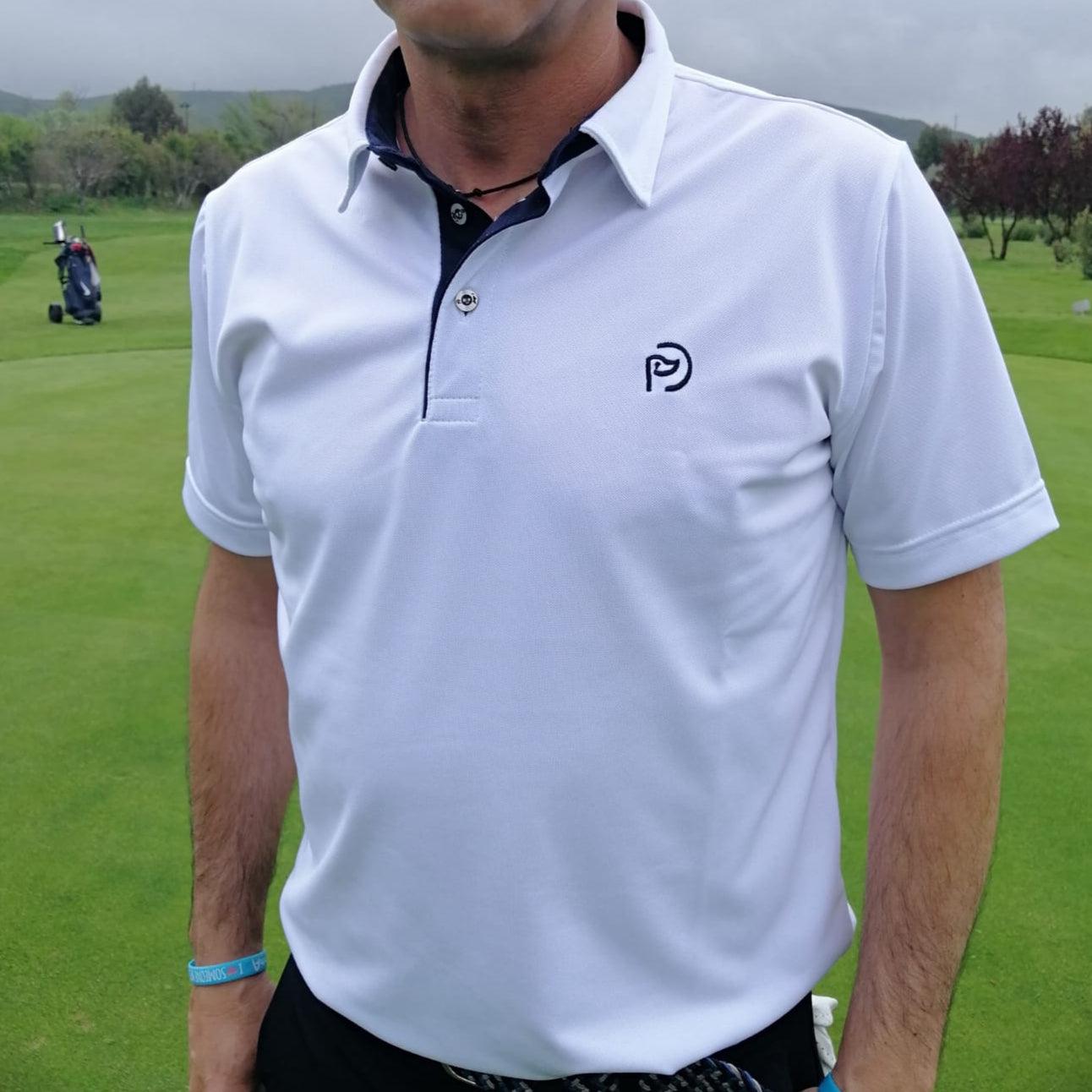 Polo de golf blanco UPF 50+, cuello camisero, hombre - Hoyo 7