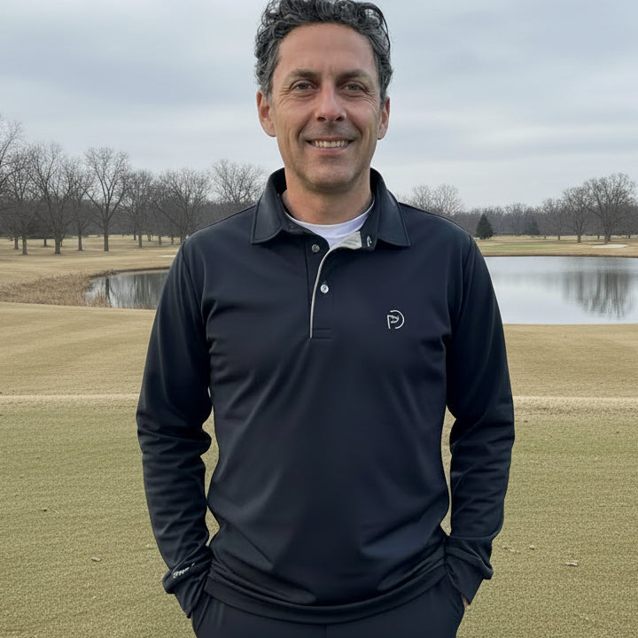 polo térmico elástico negro camisero hombre