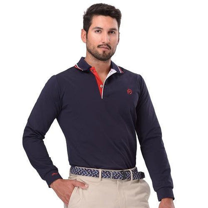 Polo de golf térmico elástico azul marino, detalles en blanco y rojo, hombre - Hoyo 7