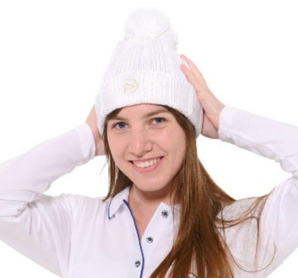 Gorro de invierno con pompón unisex blanco - Hoyo 7