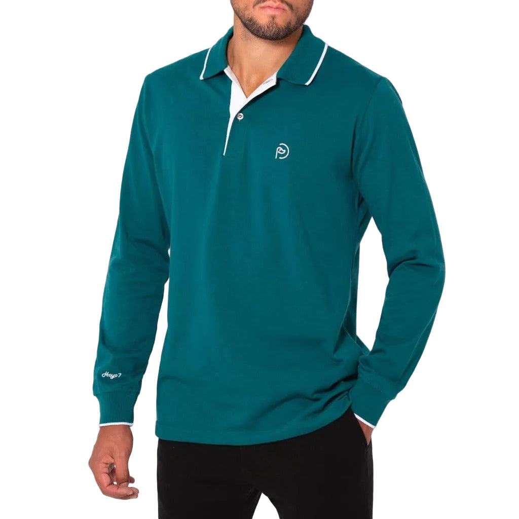 Polo de algodón, en color verde, manga larga, hombre - Hoyo 7