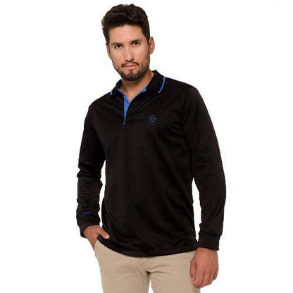 Polo de golf térmico LIGERO negro, detalles royal, hombre - Hoyo 7