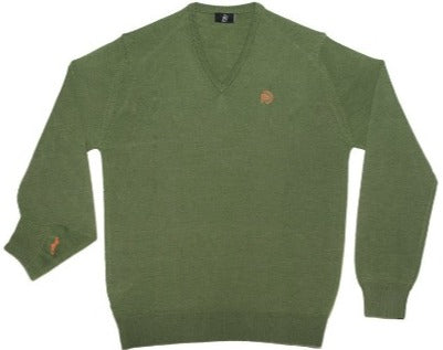 jersey de lana cuello pico verde caza hombre