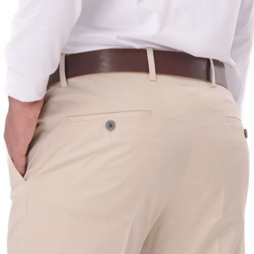 Pantalón beige con cintura extensible de tejido gabardina