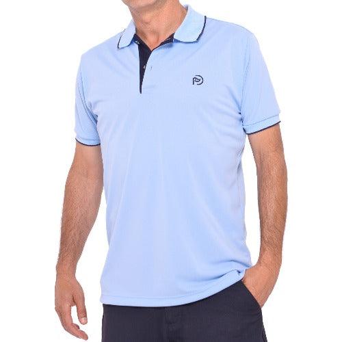 Polo de golf celeste con protección solar, hombre - Hoyo 7
